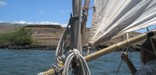 Volunteer looking at Pu'ukohola Heiau from the ocean.